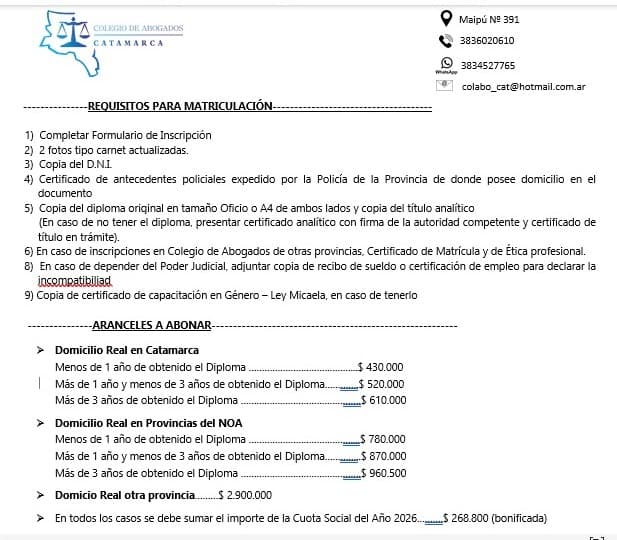 Requisitos para matriculación